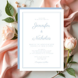 Elegant Modern Powder Blue Script Wedding Invitation