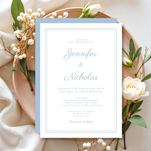 Elegant Modern Powder Blue Script Wedding Invitation (Elegant Modern Powder Blue Script Wedding Invitation)