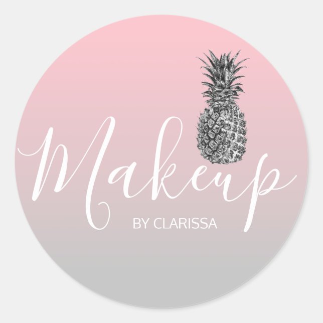 Elegant modern pretty silver pink pineapple makeup classic round sticker (Front)