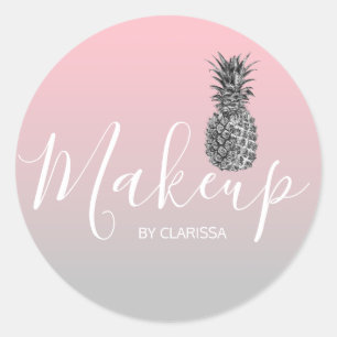 Elegant modern pretty silver pink pineapple makeup classic round sticker