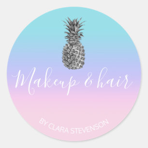 Elegant modern pretty silver pink pineapple makeup classic round sticker