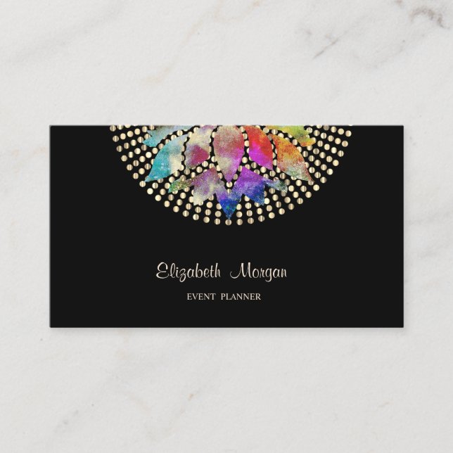 Elegant Modern Professional,Black,Gold Dots Lotus Business Card (Front)