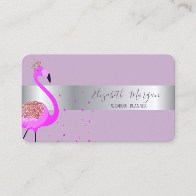 Elegant Modern Professional Flamingo Silver Stripe Business Card (Front)