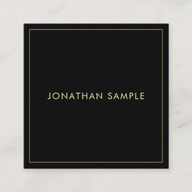 Elegant Modern Professional Gold Look Text Black Square Business Card (Front)