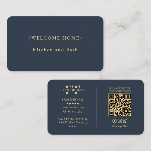 Elegant Modern Professional Home Kitchen Dark Blue Business Card (Front/Back)