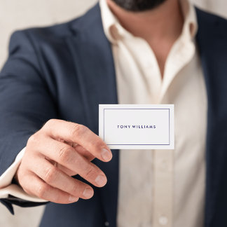 Elegant Modern Professional Minimal White & Blue Business Card