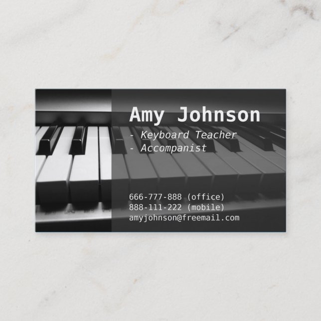 Elegant, Modern, Professional, Piano Teacher Business Card (Front)