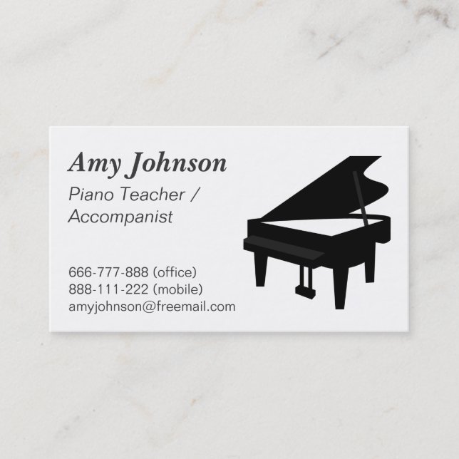 Elegant, Modern, Professional, Piano Teacher Business Card (Front)