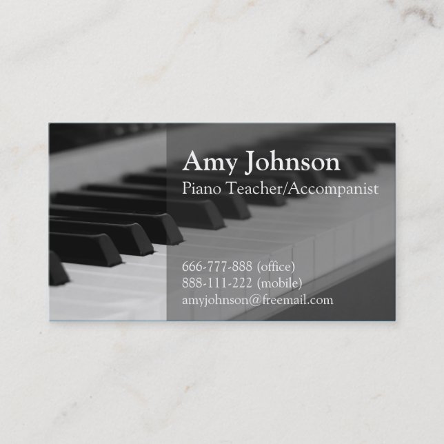 Elegant, Modern, Professional, Piano Teacher Business Card (Front)