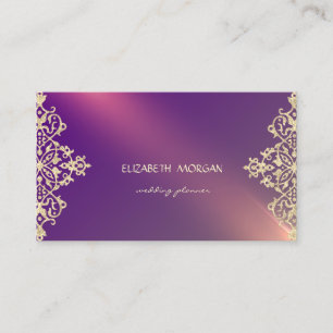 Elegant  Modern Professional Violet Gold Lace Business Card