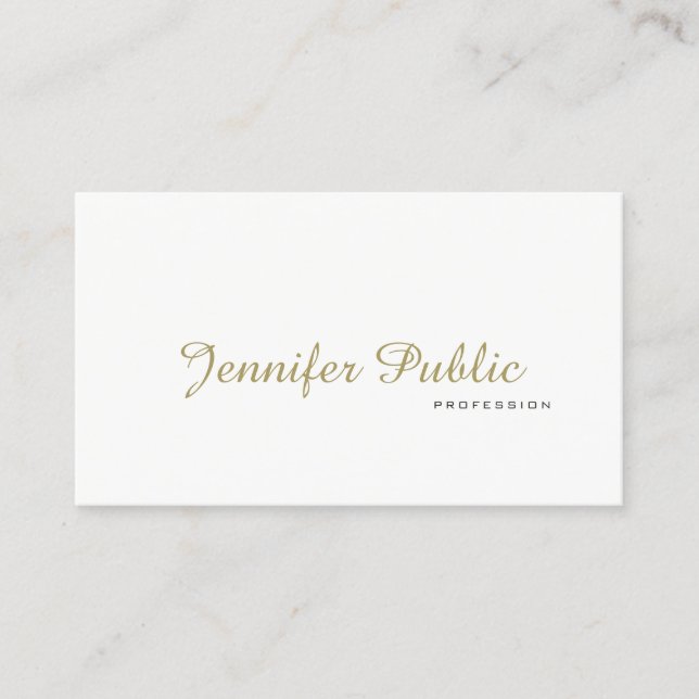 Elegant Modern Professional White Gold Plain Business Card (Front)