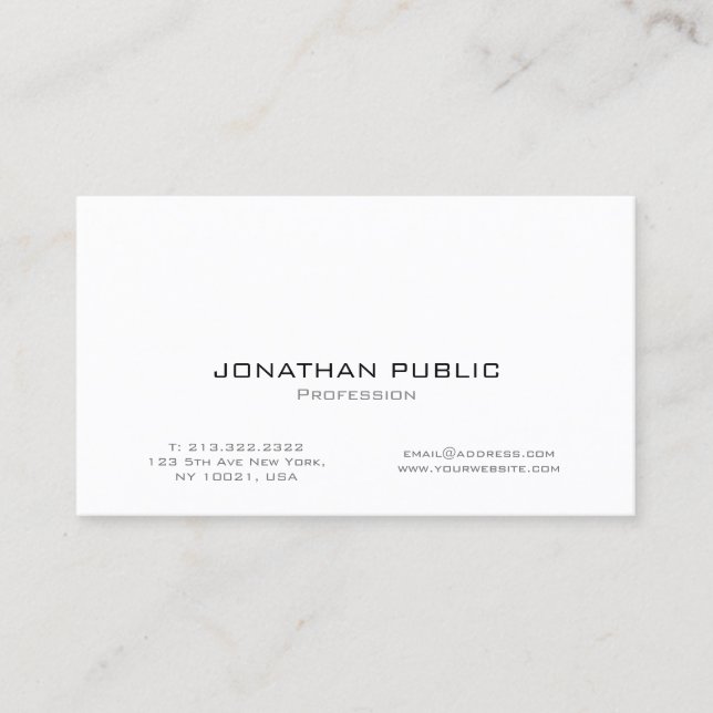 Elegant Modern Professional White Smart Chic Plain Business Card (Front)