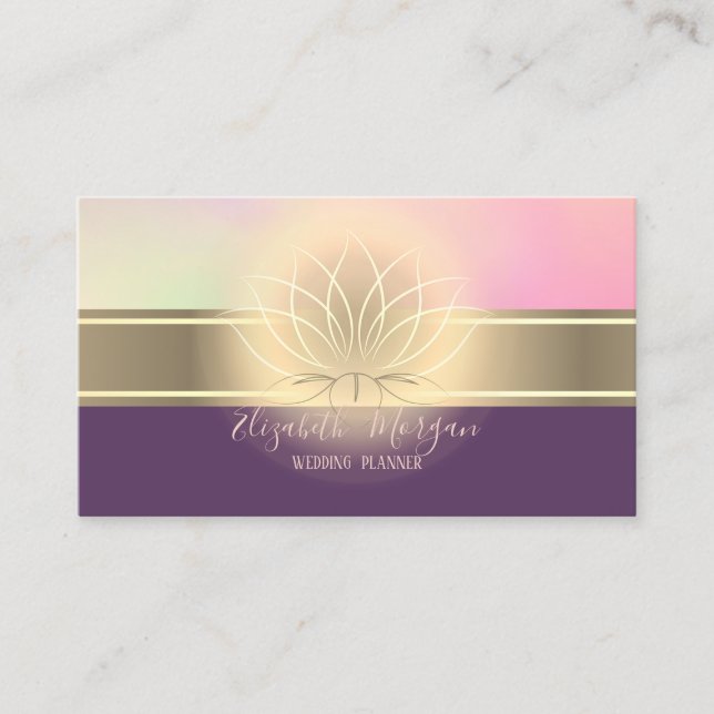 Elegant Modern Proffesional Gold Stripe Lotus Business Card (Front)