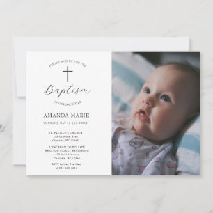 Elegant Modern Pure White Baptism Invitation