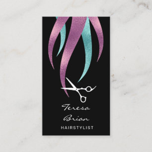 Elegant modern purple & blue scissors hairstylist business card
