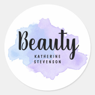 Elegant modern purple & blue watercolor beauty classic round sticker