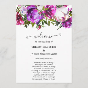 Elegant Modern Purple Floral Wedding Programme
