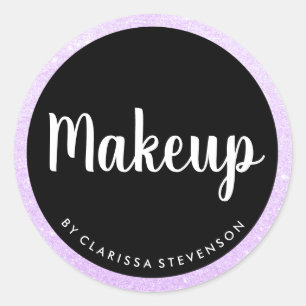 Elegant modern purple glitter black makeup classic round sticker