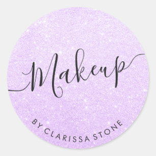 Elegant modern purple glitter makeup classic round sticker