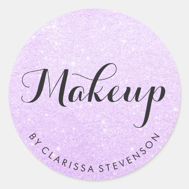 Elegant modern purple glitter makeup classic round sticker (Front)