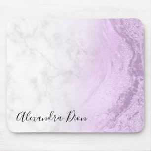 Elegant modern purple glitter white marble mouse mat