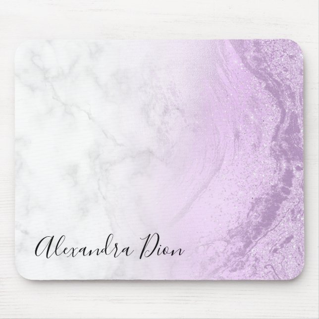 Elegant modern purple glitter white marble mouse mat (Front)