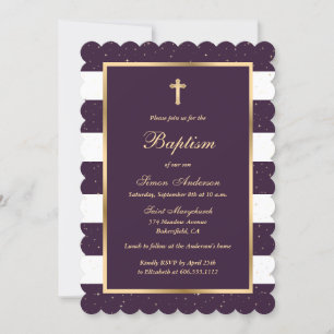 Elegant Modern Purple Gold Baptism Invitation