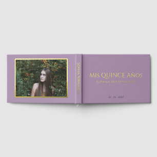 Elegant Modern Purple Gold Photo Quinceañera Guest Book