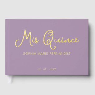 Elegant Modern Purple Gold Photo Quinceañera Guest Book
