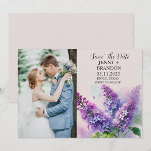 Elegant Modern Purple Lilac Floral Photo Wedding Save The Date