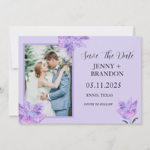 Elegant Modern Purple Lilac Floral Photo Wedding Save The Date