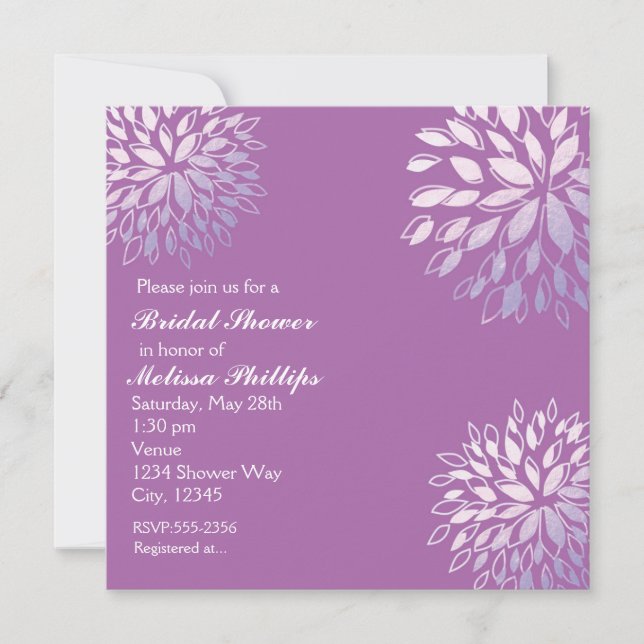 Elegant Modern Purple Lilac Silvery Floral Invite (Front)