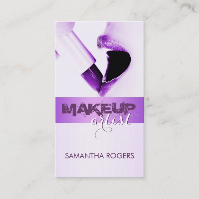 Elegant Modern Purple Makeup Artist Business Card (Front)