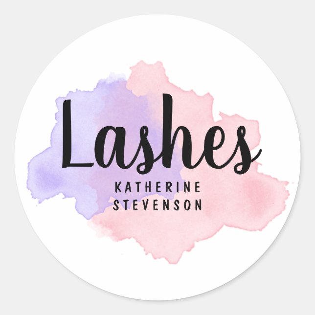 Elegant modern purple & pink watercolor lashes classic round sticker (Front)