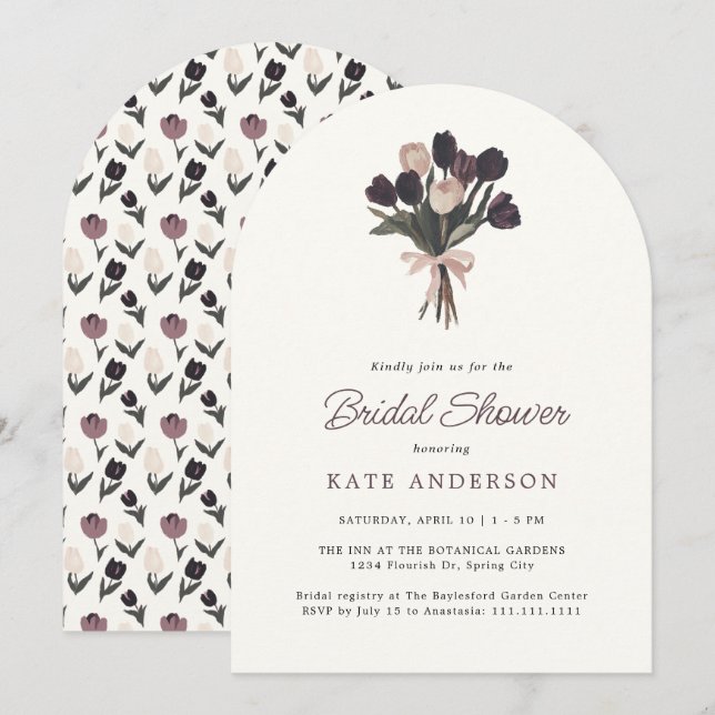 Elegant Modern Purple Tulips Floral Bridal Shower Invitation (Front/Back)