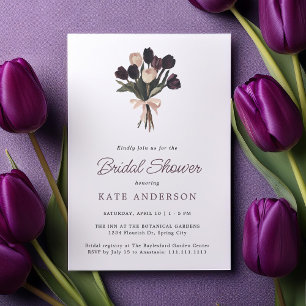 Elegant Modern Purple Tulips Floral Bridal Shower Invitation
