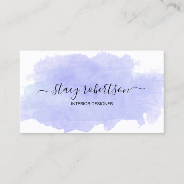 Elegant modern purple watercolor interior designer business card (Front)