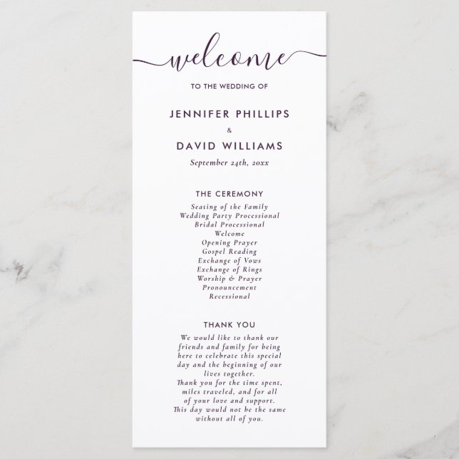 Elegant Modern Purple Wedding Program Programme (Front)