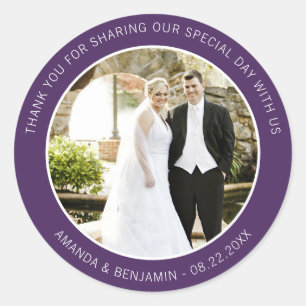 Elegant Modern Purple Wedding Thank You Photo Classic Round Sticker