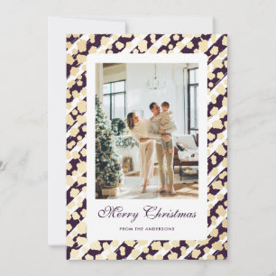 Elegant Modern Purple White Photo Merry Christmas Holiday Card