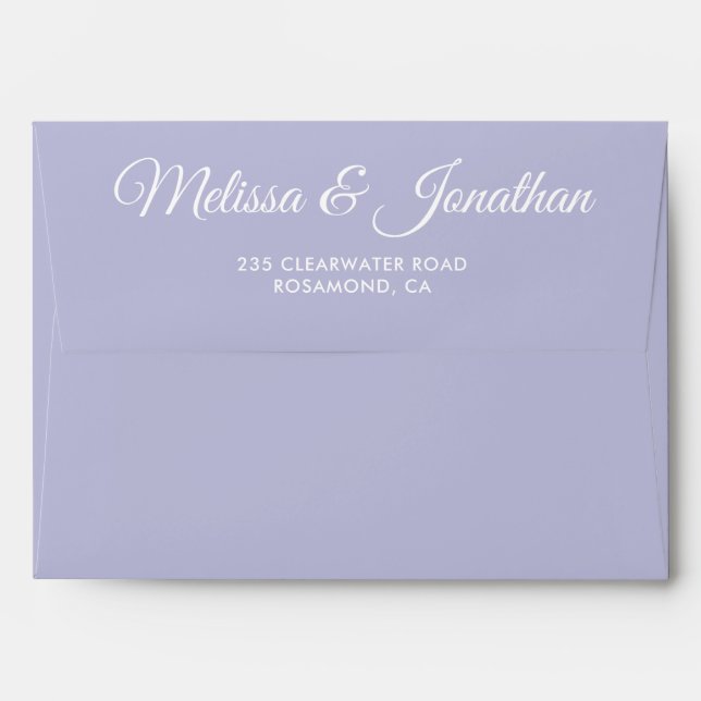 Elegant modern Purple white script wedding Envelope (Back (Top Flap))
