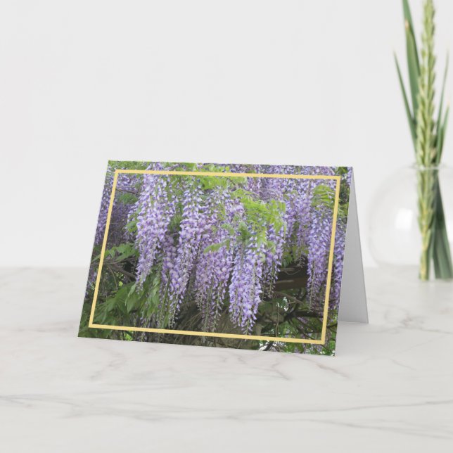 Elegant Modern Purple Wisteria Photo Golden Frame Card (Front)