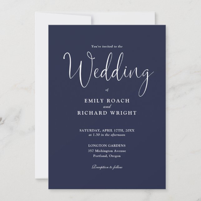 Elegant Modern QR Code Navy Blue Wedding Invitation (Front)