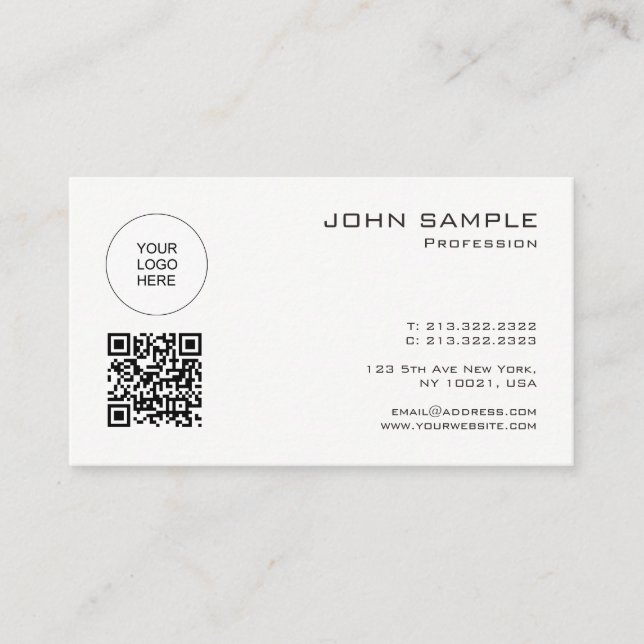 Elegant Modern QR Code Template Upload Your Logo Business Card (Front)