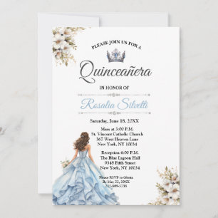 Elegant Modern Quinceanera Blue and Silver Invitation