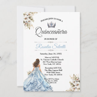 Elegant Modern Quinceanera Blue and Silver Invitation