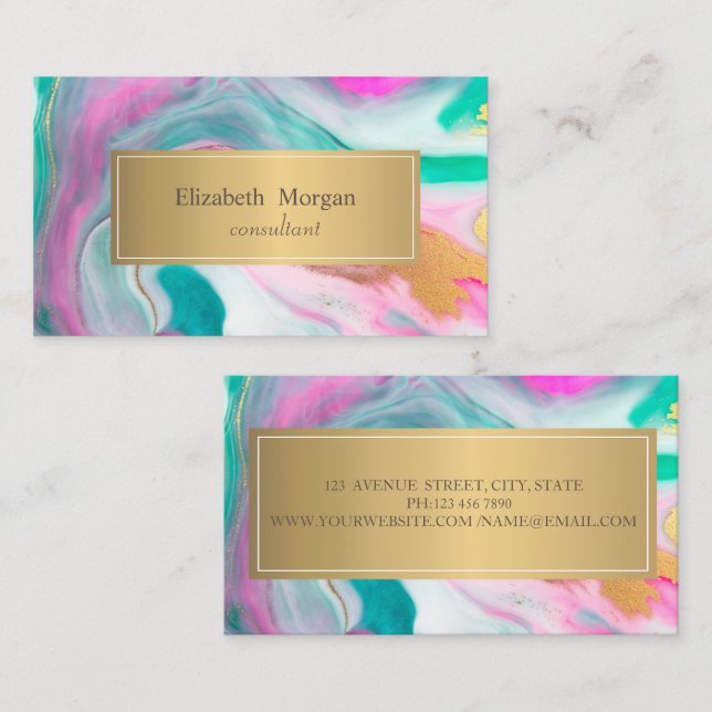 Elegant Modern Rainbow Ombre Marble Gold  Business Card (Front/Back)