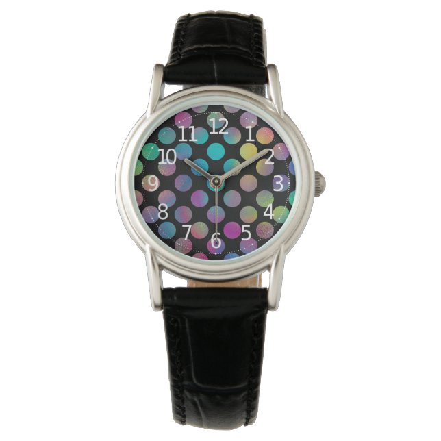 Elegant Modern Rainbow Polka Dots Pattern | Watch (Front)