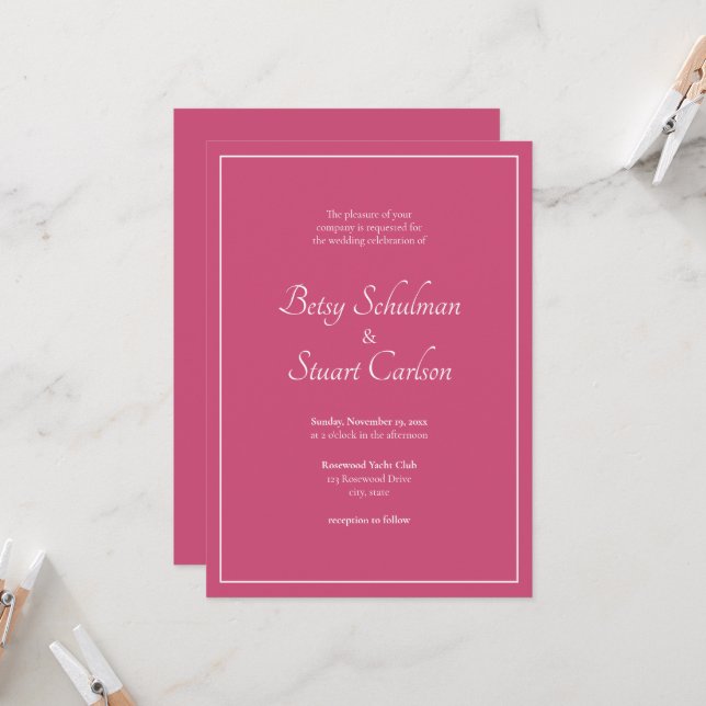 Elegant Modern Raspberry Pink Wedding Invitation (Front/Back In Situ)