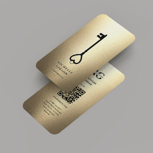 Elegant Modern Realtor Key Monogram Faux Gold Business Card